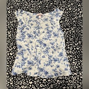 Vintage Victorias Secret white and blue floral, button down tank top. Size S.